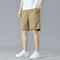 thumbnail image 3 of SWSMCLT Men's Cotton Cargo Shorts Mid Rise Shorts Gym Cargo Elastic Casual Bermuda Walking Shorts Knee Length Pocket Khaki 32, 3 of 4