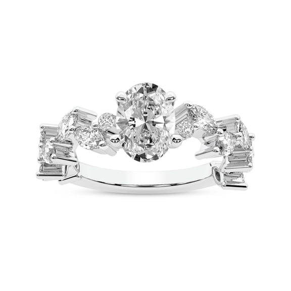 IGI Certified 1 Carat Oval Shape Lab Grown Diamond Engagement Ring | 14K White Gold | Hester Petite Side Stone Diamond Ring | FG-VS1-VS2 Quality Friendly Diamonds