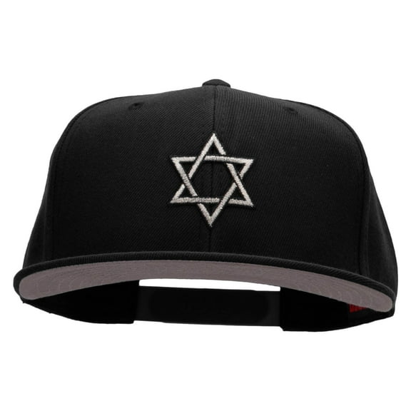 Silver Star of David Patched Wool Blend Pro Style Snapback - Black OSFM