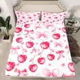 thumbnail image 2 of Homewish Cartoon Bowknot Bow Bed Sheets for Girl, Cherry Fruit King Sheets, Pink Watercolor Art Sheet Set, Lightweight Room Decor, 4pcs, 2 of 7