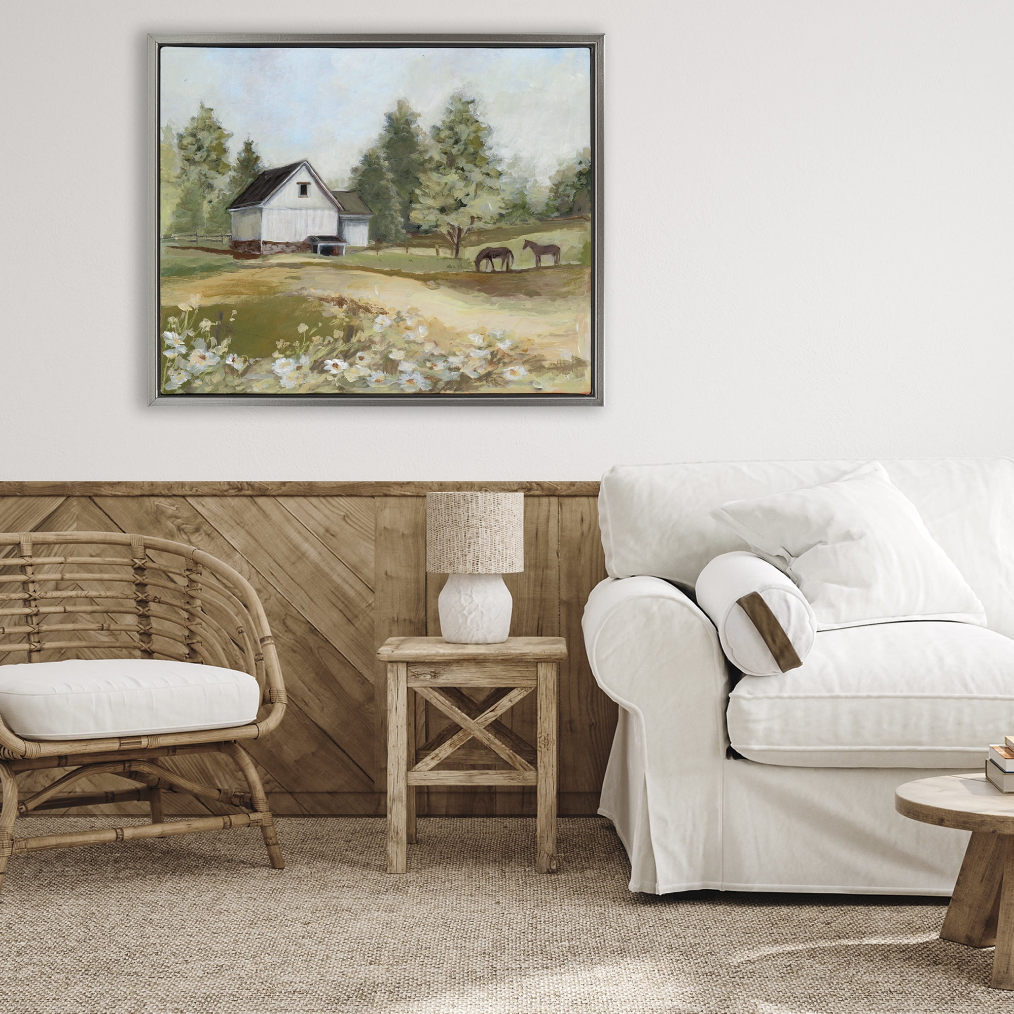 Stupell Industries Barn Field Landscape Gray Framed Floater Canvas Wall Art, design by Susan Winget