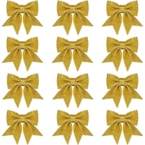 Christmas Wreath Bow Gold Christmas Tree Decoration Crafts Present Bows Glitter Ornaments Bow 24 Pcs 5.5 in Xmas Bows for Indoor and Outdoor Decoration