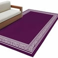 thumbnail image 2 of Dark Purple Geometric 3x5 Area Rugs, White Greek Key Design Abstract Modern Art Non-Skid Rubber Backing Large Rectangle Rugs - Living Room Bedroom Home Office, Indoor Floor Mat Carpets Washable Rug, 2 of 9
