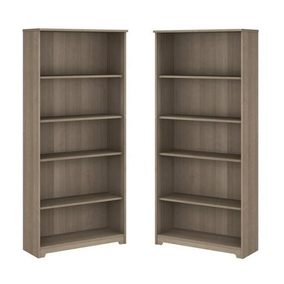 Home Square 5 Traditional Wood Shelf Bookcase in Ash Gray ( Set of 2 )