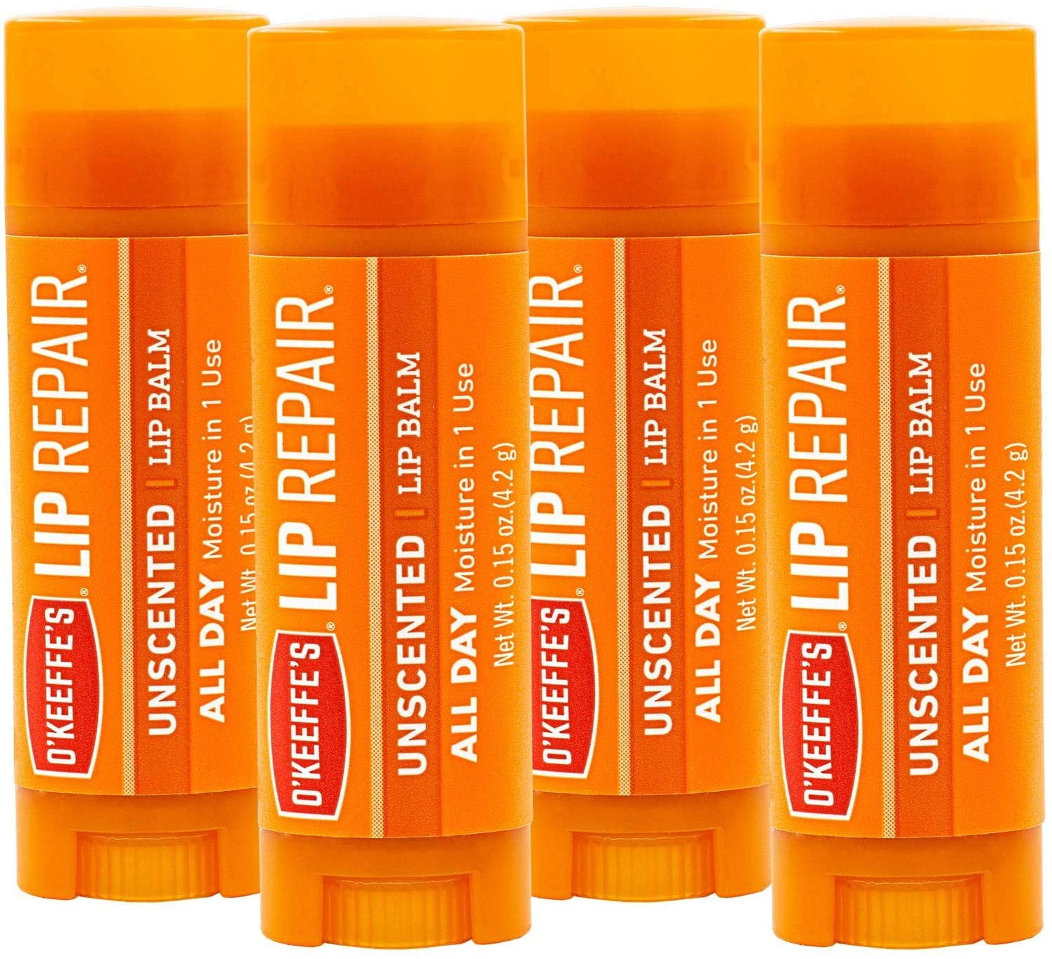 O'Keeffe's Unscented Lip Repair Lip Balm for Dry, Cracked Lips, Stick, Pack of 4