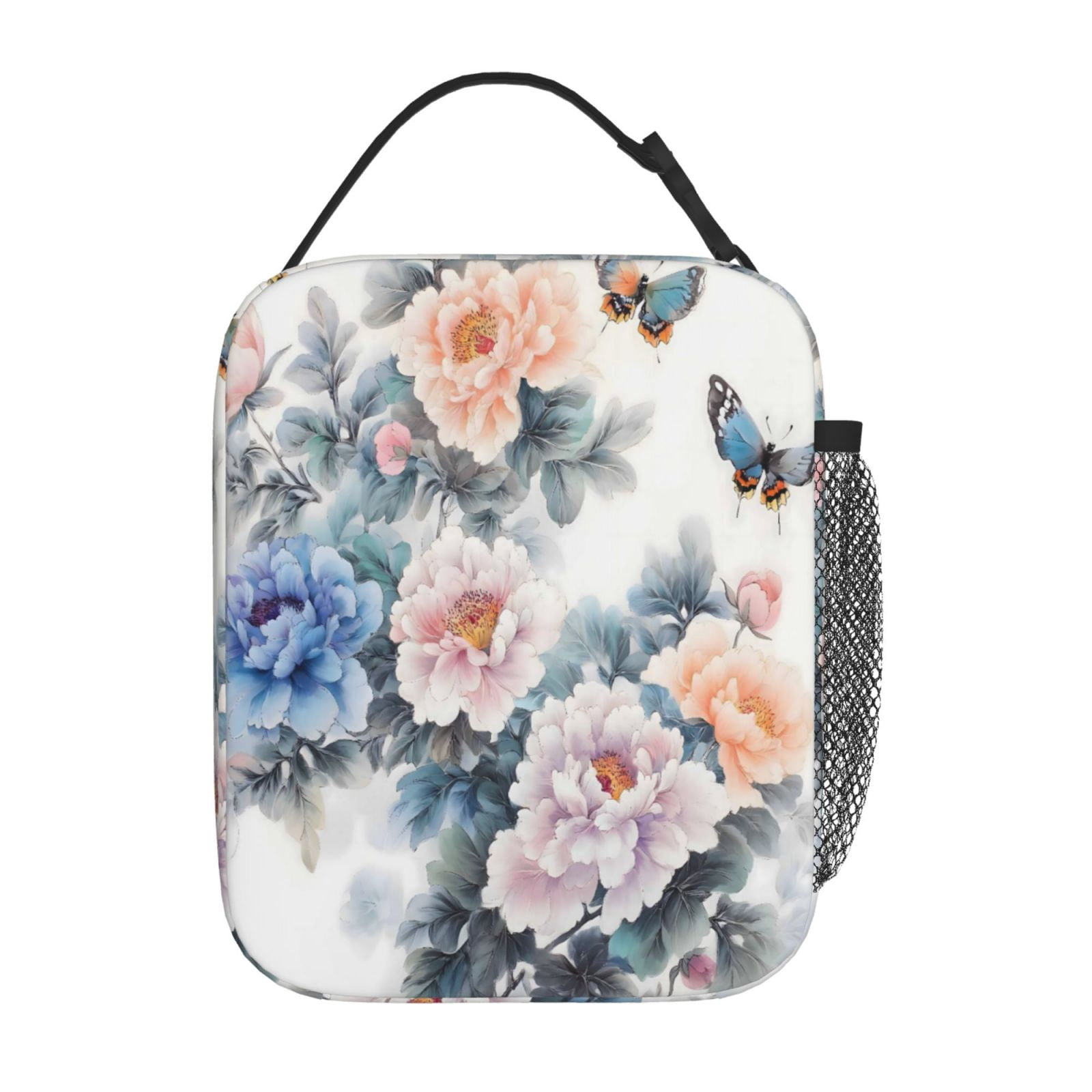 Lunch Bag For Women Men Insulated Portable Lunch Box Bento Box Office Picnic Travel Cooler Bag Flowers And Butterflies