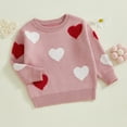thumbnail image 5 of Okbabeha Kids Toddler Girls Sweaters Heart Pattern Crewneck Long Sleeve Knit Pullover Tops, 5 of 7