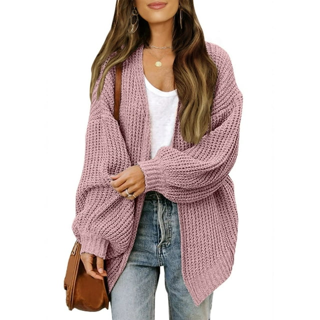 Fashnice Cardigan Femme Ouvert Manches Longues Manteau Ample Rose TG