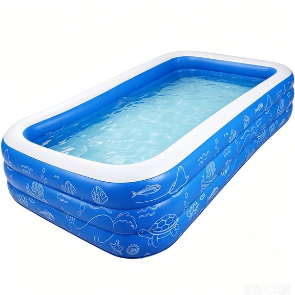 TASKBAY Inflatable Pool for Kids and Adults, 118" X 67.7" X 22" Oversized Thickened Family Blow Up Swimming Pool for Outdoor, Garden, Backyard, Blue