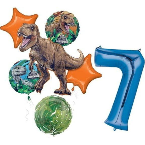 Jurassic Dinosaur World 7th Birthday Party Supplies Foil Balloon Bouquet Decorations