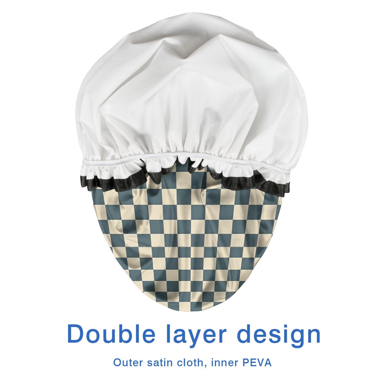 Shower Caps,Navy and Beige Checkerboard Pattern Waterproof Shower Cap for Women 4 Pieces,Double Reusable Hair Cover for Shower PEVA Elastic Stretch Hem