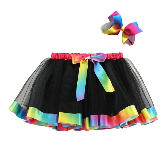 BJUTIR Girls Skirts Gradient Color Print Tutu Skirt With Bow For Party Dress And Casual Wear Size 6-8 Years Black