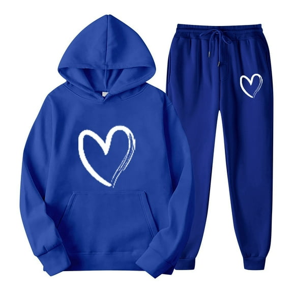 MEZZALL Winter Women's Hooded Sweatshirt Sweatpants Sets Loose Solid Color Heart Plus Velvet Casual Tracksuit Clothes Sets Outfit Sets Leisure Clothing