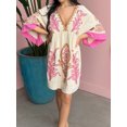 thumbnail image 6 of Michellecmm Women's Summer Floral Print Dress Half Sleeves V-Neck Loose Fit Short Dress for Beach, 6 of 9