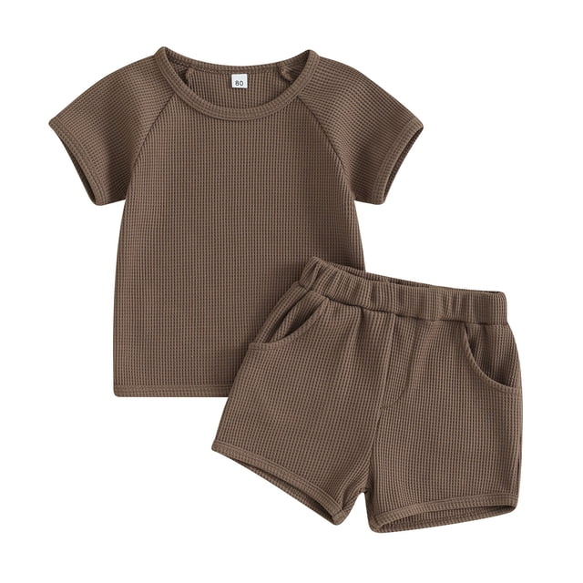 Plebaso Boys Girls casual Summer Solid Color Short-Sleeved Shorts Two-Piece Set Kids Summer Clothes Suits