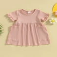 thumbnail image 2 of Girl Short Sleeve  Neck Solid Pockets Princess A-Lined Dress, 2 of 8