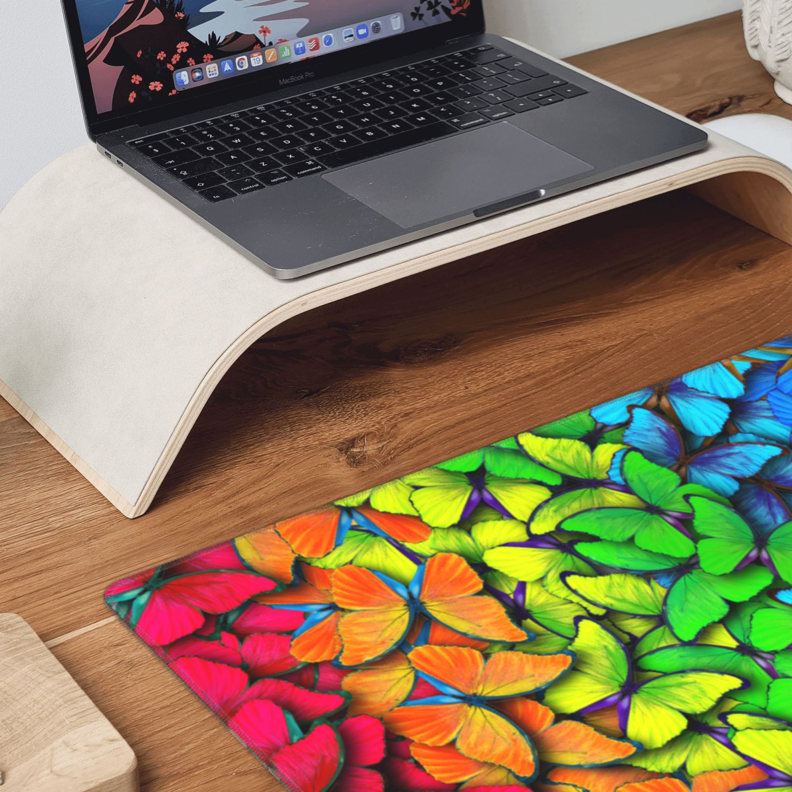 Rateoe Multicolored Butterflies Print Mouse Pad - Extended Large Gaming Mousepad,Non-Slip Stitched Edge,16x29.5 Inch