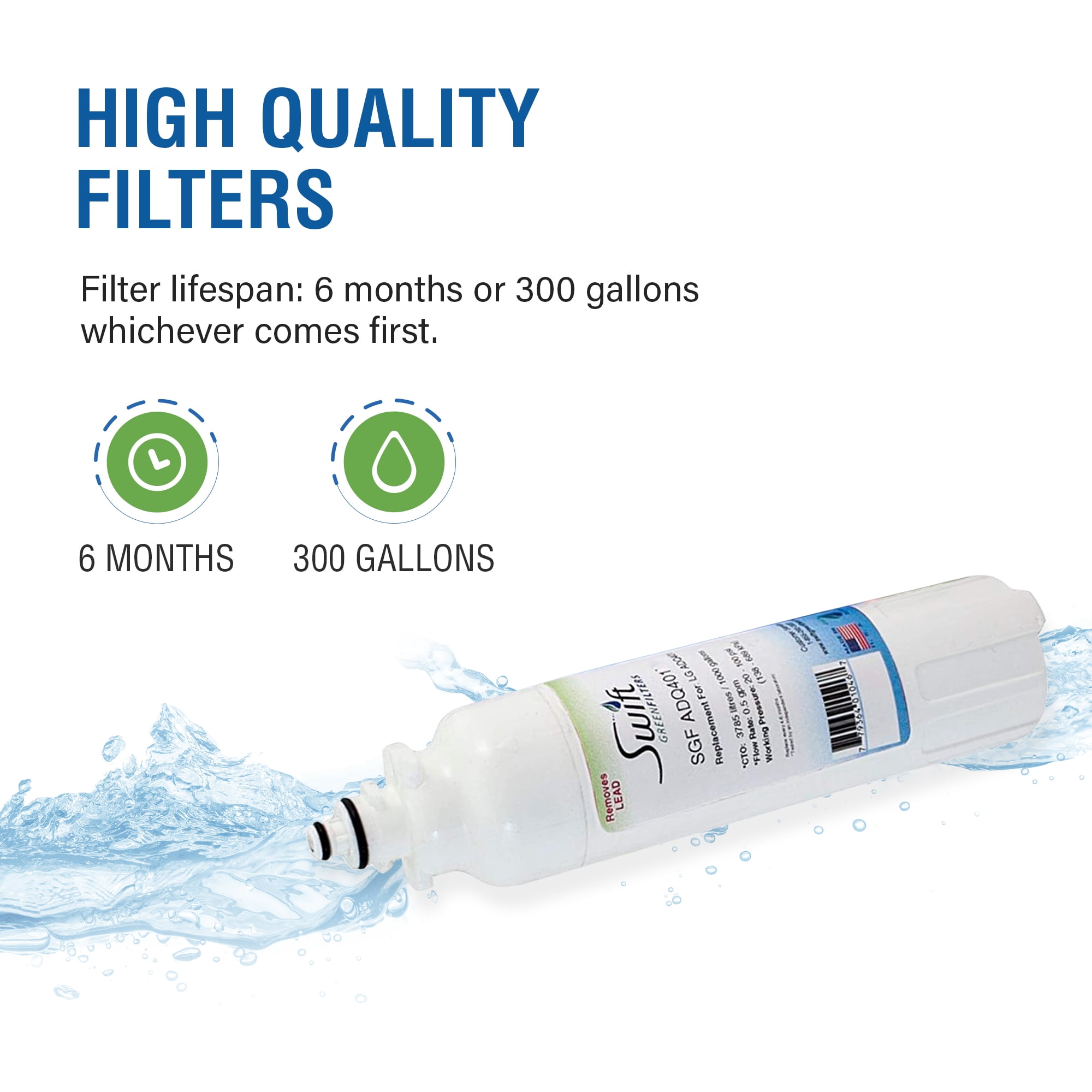 Swift Green Filters SGF-ADQ401 Replacement for LG LT800P Refrigerators Water Filters(Pack of 2)