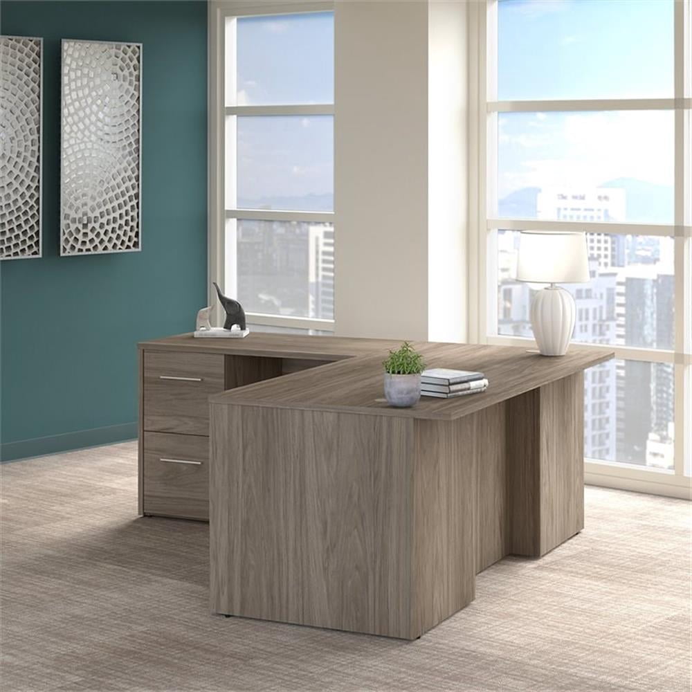 Office 500 72W L Shaped Desk with Drawers in Modern Hickory - Engineered Wood