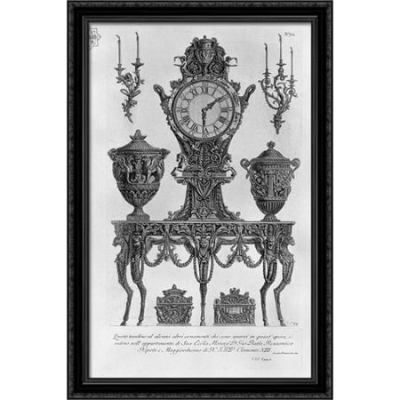 Large Black Candelabra A five-legged table, wall Matterhorn, surmounted by a clock between two decorative vases, two candelabra wall, two urns 26x40 Large Black Ornate Wood Framed Canvas Art by Giovanni Battista Piranesi ()