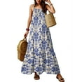thumbnail image 2 of Boho Dresses For Women 2025, Summer Wedding Guest Dress Elegant Halter Beach Party Hawaiian 2025 Floral Maxi Spaghetti Strap Scoop Neck Smocked Ruffle Flowy Brown, 2 of 4