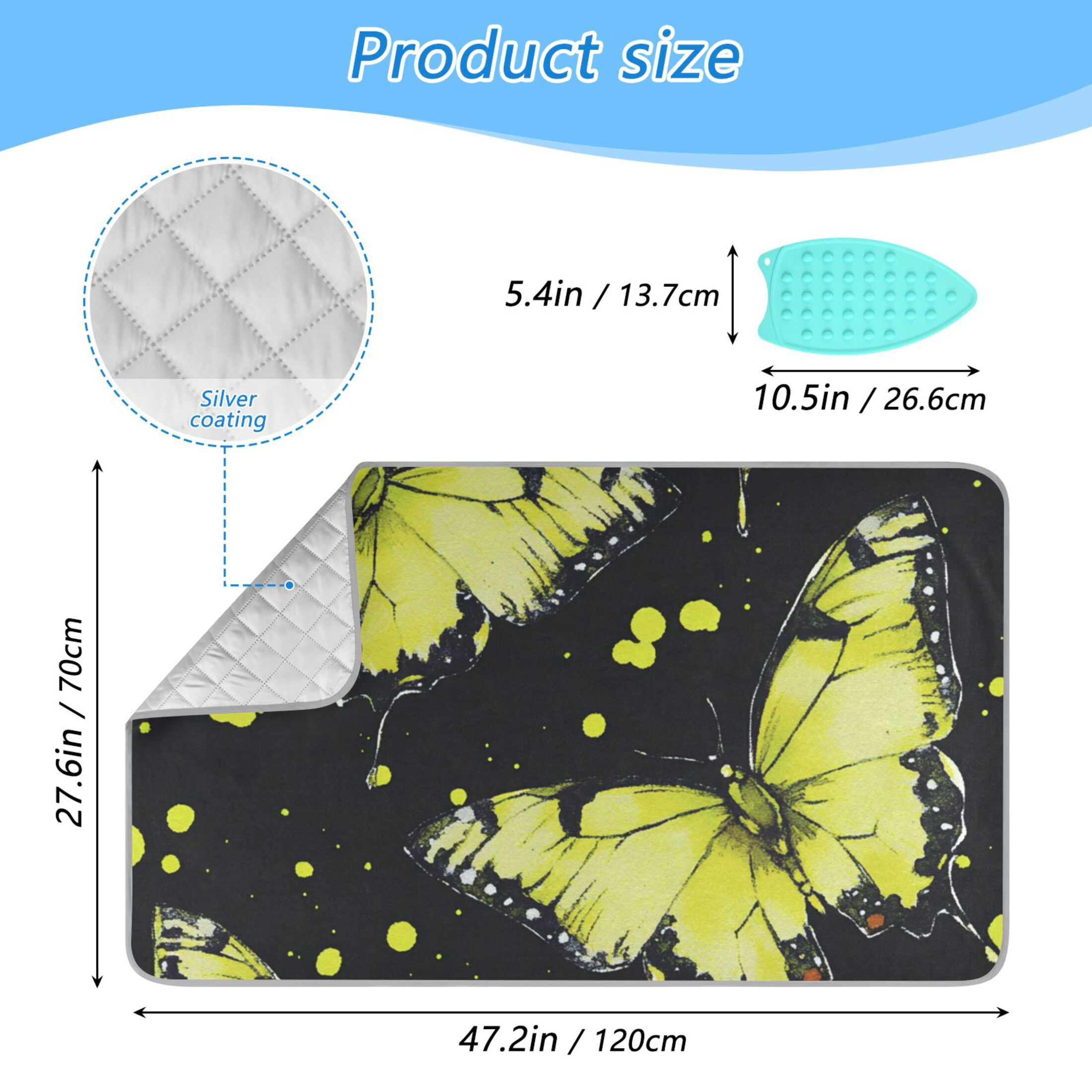 Yellow Butterflies on Black Ironing Mat Blanket for Table Top Travel Portable Ironing Board Pad 47.2x27.6 Inch