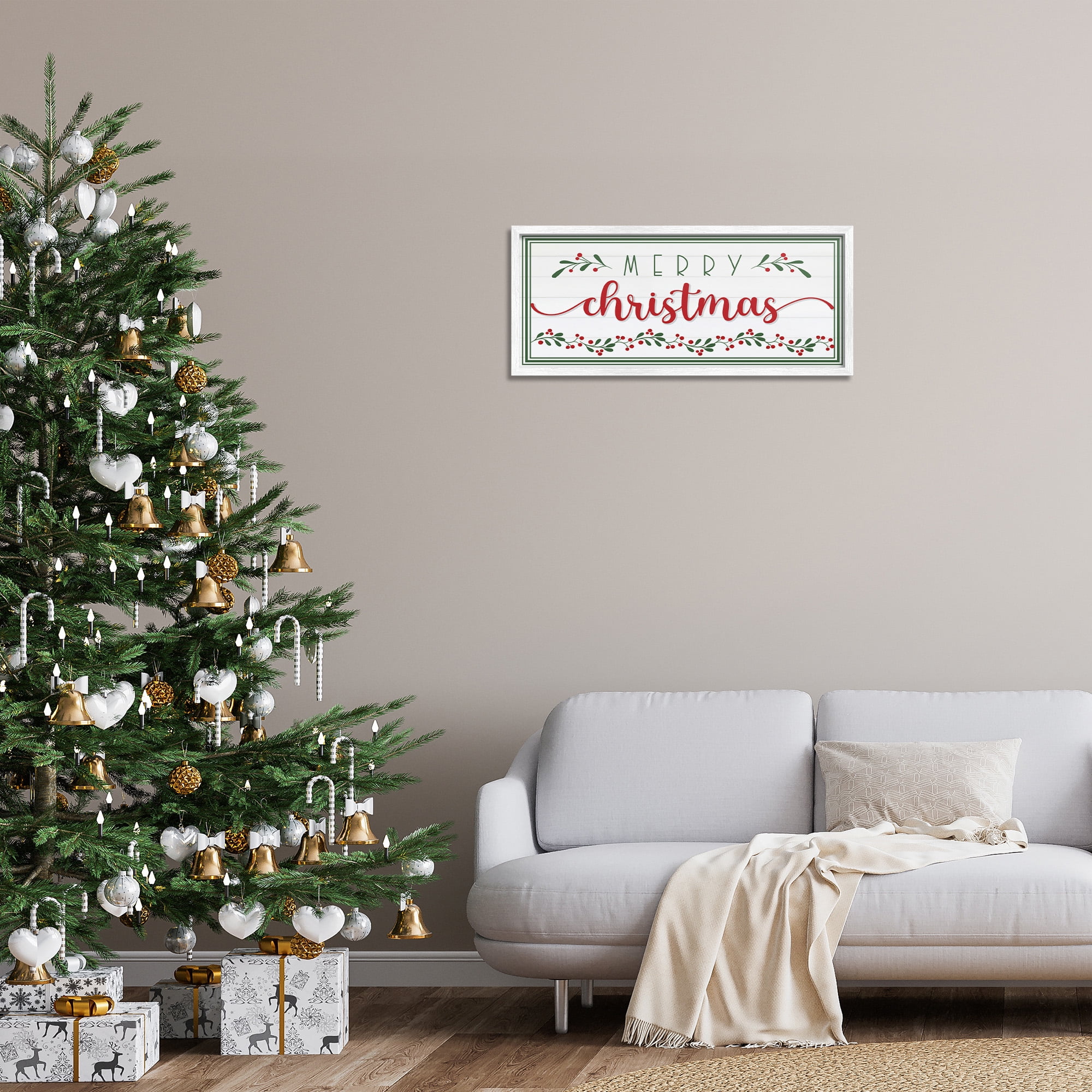 Stupell Industries Festive Christmas Phrase Holiday Painting White Framed Art Print Wall Art, 30 x 13