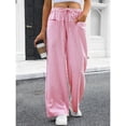 thumbnail image 6 of Womens Striped Gingham Pants Pajama Drawstring Wide Leg Lounge Plaid Pants Cute Casual Trousers with Pockets Pink XL, 6 of 7