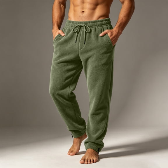 FSYBOA Men's Fleece Sweatpants Size 4XL, Warm Casual Drawstring Waist Elastic Bottom Jogger Pants Army Green
