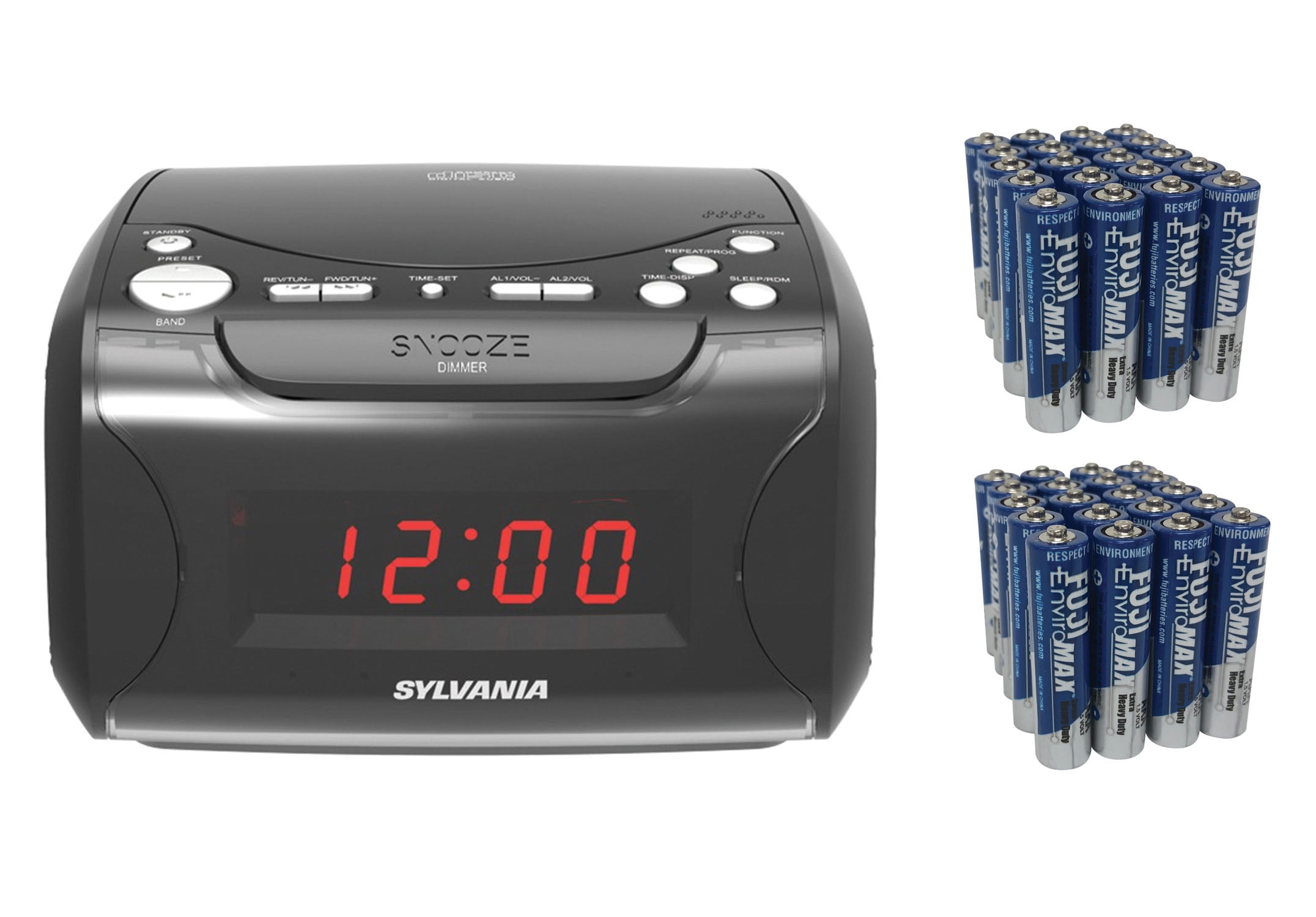 SYLVANIA SCR4986 USBCharging CD Dual Alarm Clock Radio & Fiji AAA 40 PK