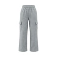 thumbnail image 3 of Girls Cargo Pants Wide Leg Sweatpants Baggy Casual Athletic Pants Elastic High Waist Joggers with Multi Pockets Gray 150, 3 of 8