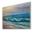 thumbnail image 2 of Designart 'Sunshine Reflecting Throug Braking Sea Waves VI' Coastal Print on Natural Pine Wood, 2 of 3