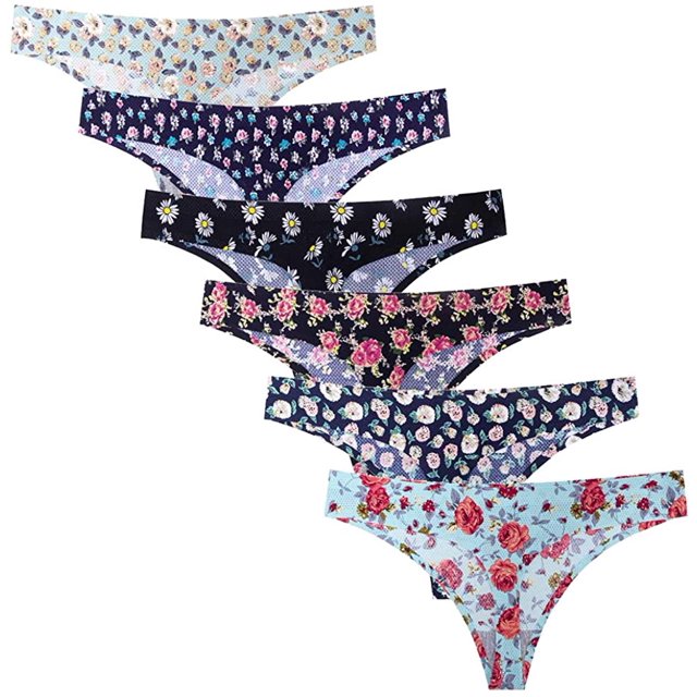 Femmes 6 Pack Strings Sans Couture Sous-Vêtements Soie Glacée Confortable GString Culotte