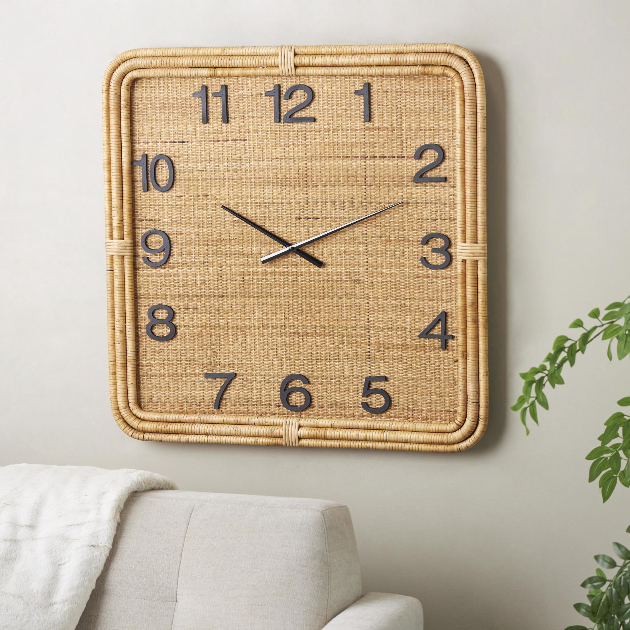DecMode 31" Brown Wood Handmade Woven Wall Clock with Rattan Wrapped Frame