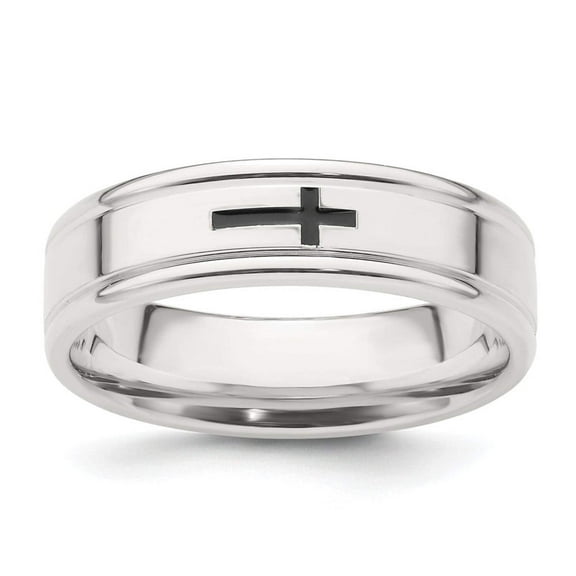 Sterling Silver 6mm Enamel Cross Fancy Band Size 8.5 QWB126