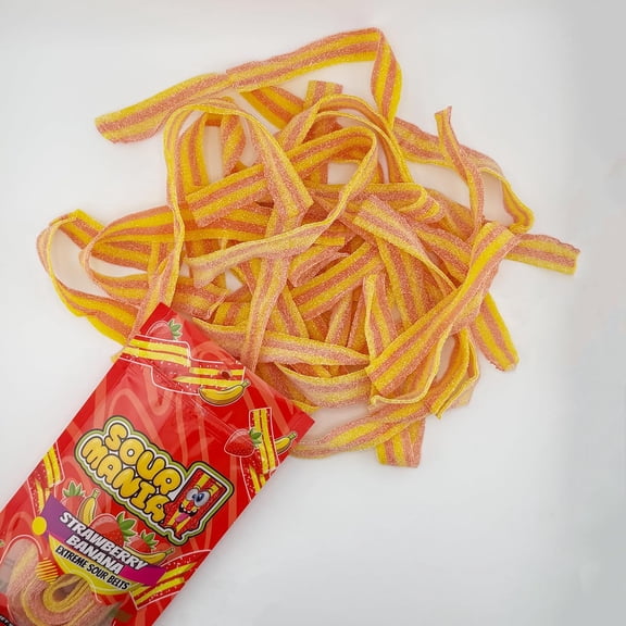 FirstChoiceCandy Sour Mania Extreme Sour Gummy Belts 3.6 oz ( Strawberry Banana Belts, Pack of 6 )