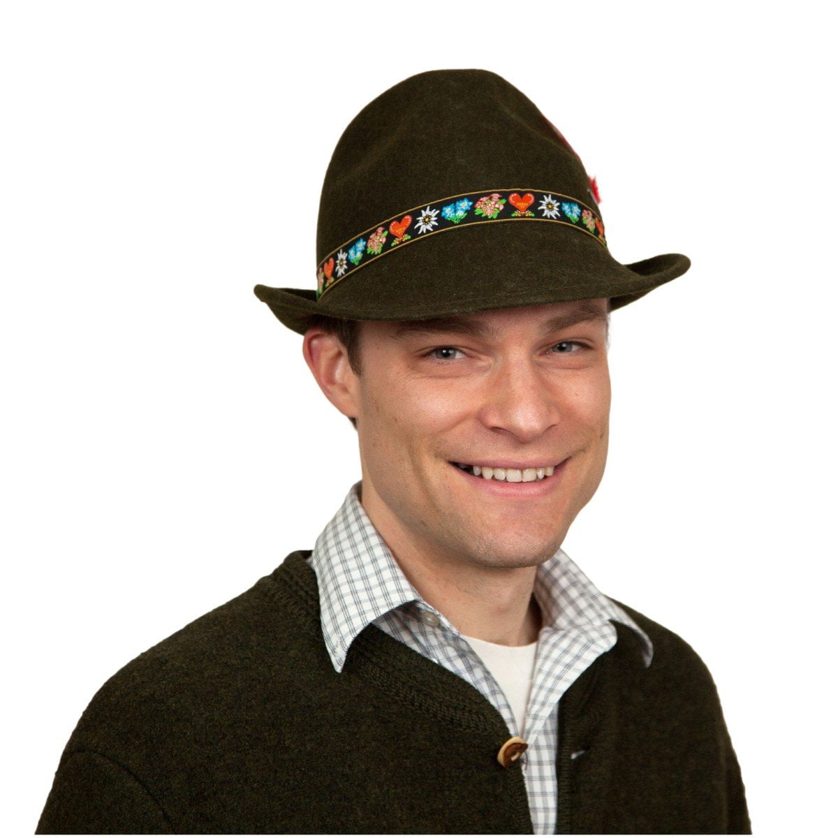 Tyrolean German Alps Green Deluxe Alpine 100% Wool Hat with Edelweiss Band | Hat for Men and Women | M