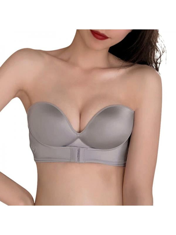 Women Sexy Strapless Gather Bra,Front Closure Push Up Invisible