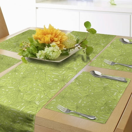 

Tropic Table Runner & Placemats Doodle Stylize Pattern of Overlap Monstera Leaves Hawaiian Foliage Set for Dining Table Decor Placemat 4 pcs + Runner 12 x72 Apple Green Olive Green by Ambesonne