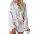thumbnail image 4 of Blotona Women 2 Piece Pajama Set Nightwear Sleepwear Loungewear Tie-Dye Leopard Print Long Sleeve Top + Ruffled Shorts, 4 of 4