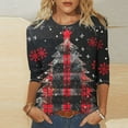 thumbnail image 2 of asdoklhq Christmas Womens Christmas Tops Women's Fashion Casual Color Letters Printing Round Neck 3/4 Sleeve T-shirt Blouse Multicolor 3X, 2 of 5