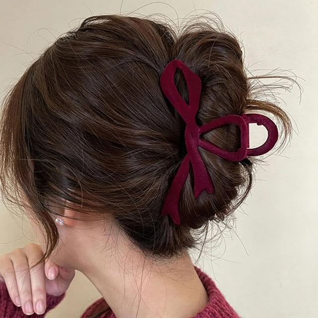Velvet Bow Hair Clips for Women French Elegant Hair Claw Clip Hairpin Non-Slip Jaw Butterfly Hair Clip for Thin Fine(wine red)