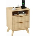 thumbnail image 1 of Table de Nuit Cannelée Moderne, Ensemble de 2, Table de Nuit avec Chargement USB et Tablette de Rangement, Classeur à Deux Tiroirs pour Chambre et Bureau, 1 of 8