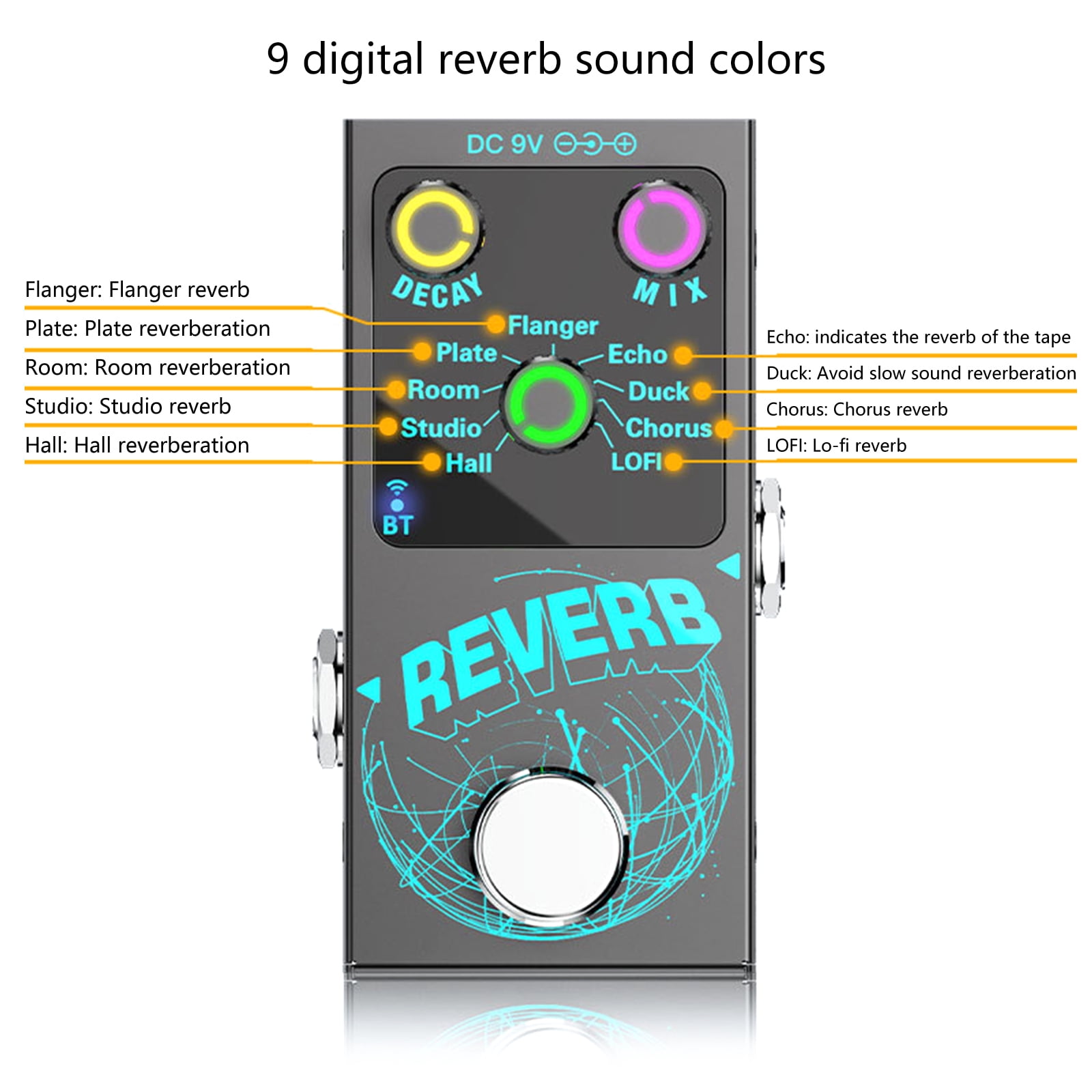 Digital Reverbs Guitar Effect Pedal 9 Modes Guitar Effect Pedal Guitar Reverbs Effector Single Block Reverbs Effector