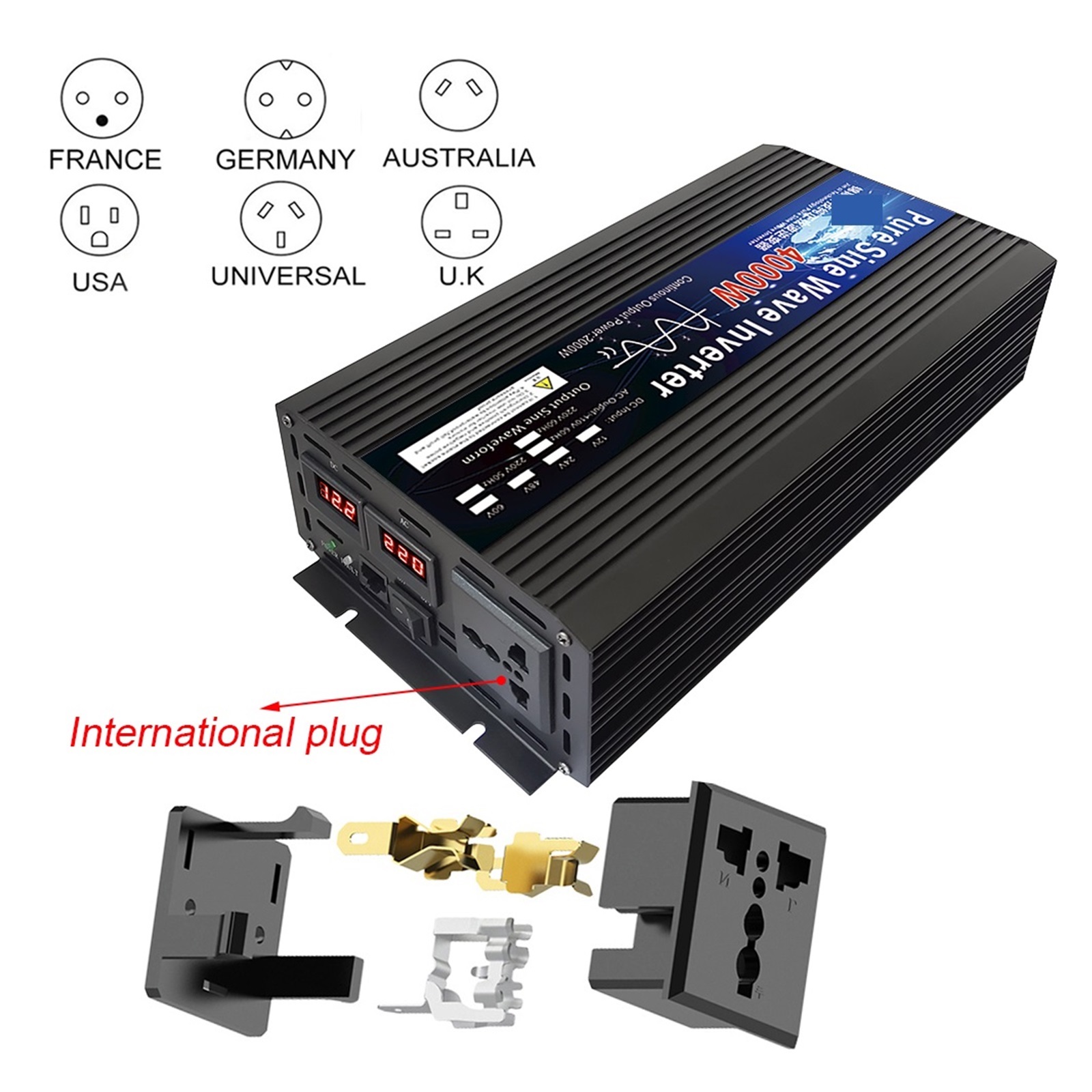 Pure Sine Wave Inverter 12V 24V 48V 60V 220 3000w 4000w Voltage Transformer Solar Power Inverter 12V 220 Inversor ,Multiple Safety Protections
