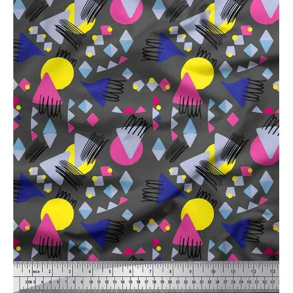 Soimoi Gray Cotton Voile Fabric Circle & Triangle Geometric Printed Craft Fabric by the Yard 56 Inch Wide