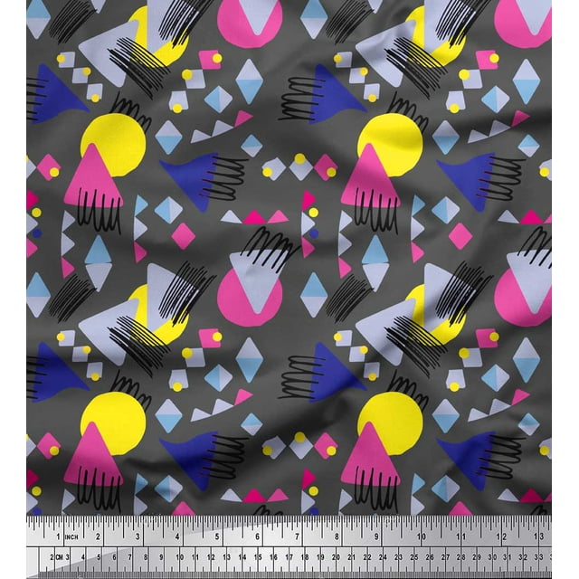 Soimoi Gray Cotton Jersey Fabric Circle & Triangle Geometric Print Fabric by Yard 58 Inch Wide