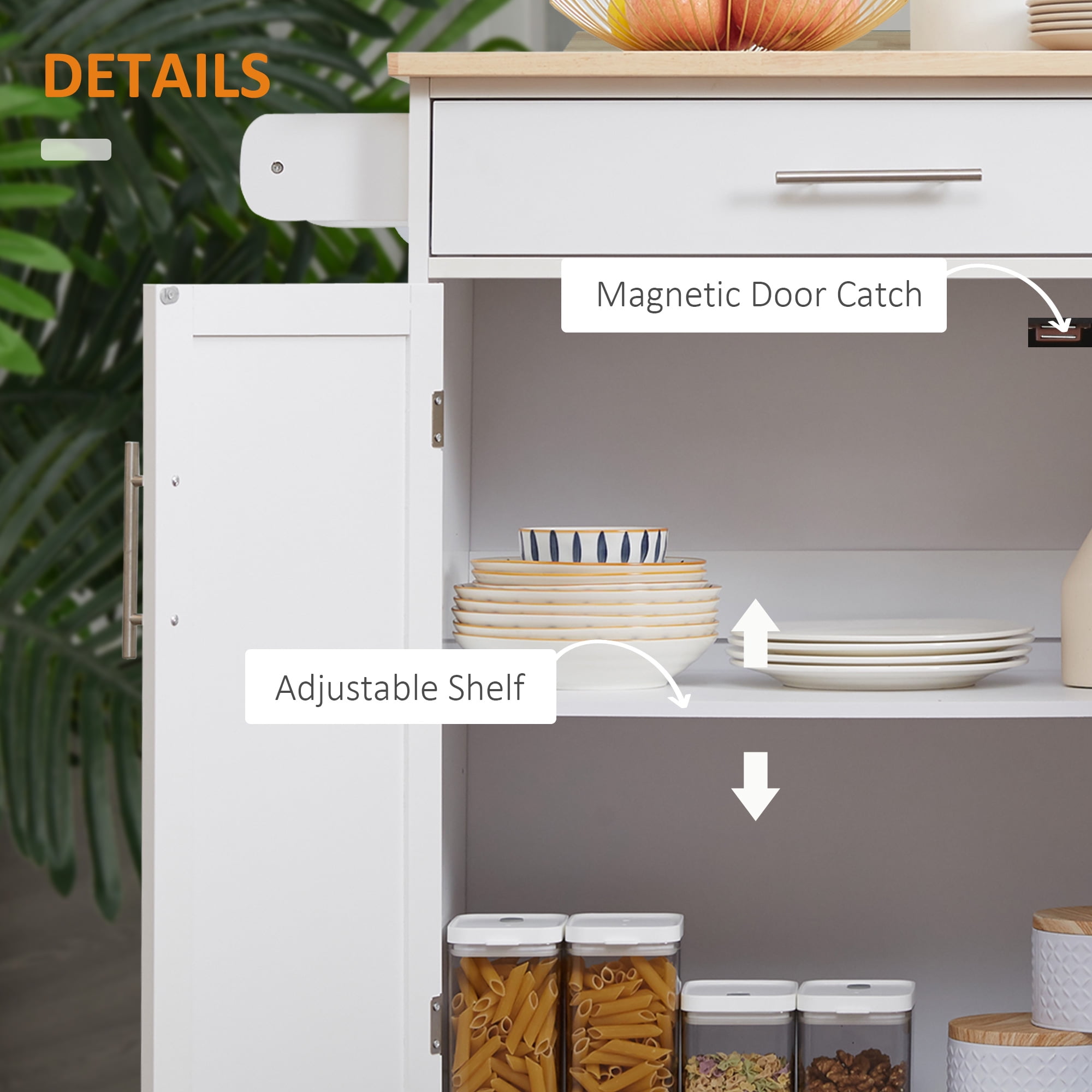 HOMCOM Kitchen Island Cart Rolling Trolley Cart with Drawer, Storage Cabinet & Towel Rack, White