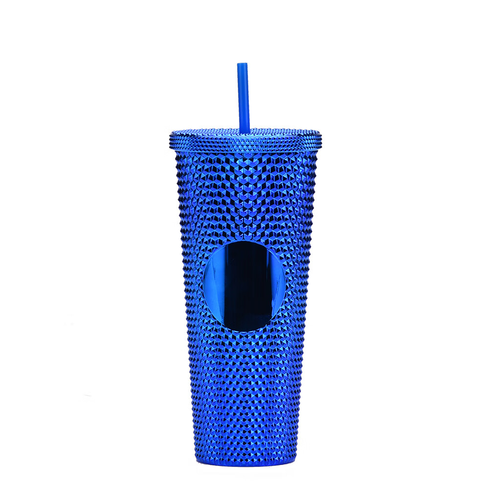 24 oz Double Wall Plastic Matte Studded Tumbler with Lid and Straw