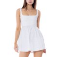 thumbnail image 1 of xiaxaixu Robe Mini Ligne A pour Femmes, Sans Manches Col Carré Imprimé Floral/couleur Unie Babydoll, 1 of 8
